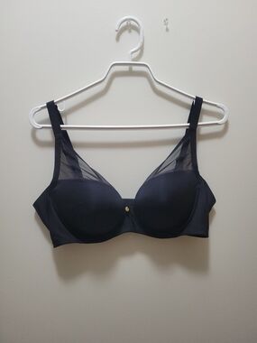 Black Smooth Padded Bra with Sheer Mesh Overlay